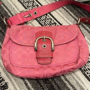 Coach Pink Canvas Leather Buckle Flap Bag